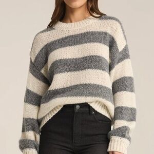 Z Supply Anders Stripe Sweater in Grey and Cream
